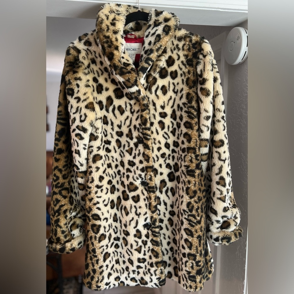 Faux fur animal print coat